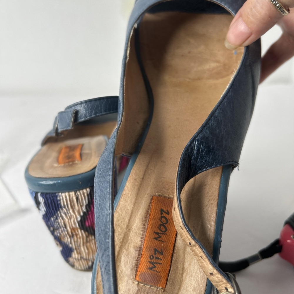 Miz Mooz Women's Blue Leather Multicolor Platform Sandals Sz EU 41 US 8-8 1/2 - Picture 7 of 15